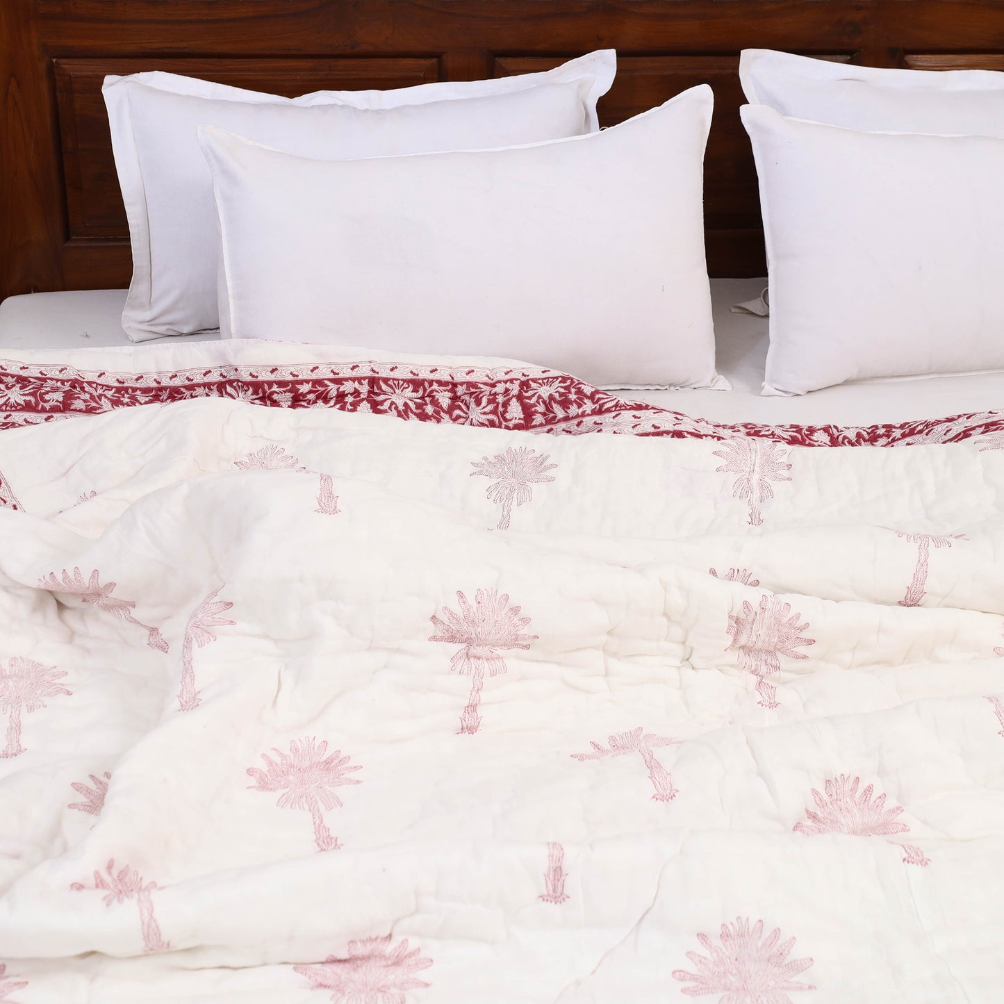 Double - Reversible Sanganeri Block Print Cotton Quilt 22