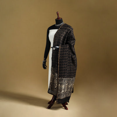 Brown - Pipad Hand Block Print Natural Dyed Chanderi Silk Handloom Dupatta 24