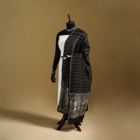 Brown - Pipad Hand Block Print Natural Dyed Chanderi Silk Handloom Dupatta 24