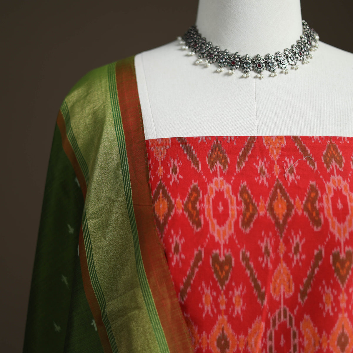 Pochampally Ikat Handloom Sico Unstitched Dress Material: Kurta with Dupatta 03