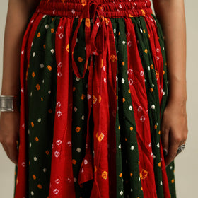 Multicolor - Bandhani Tie-Dye 24 Kali Patchwork Cotton Long Skirt 23