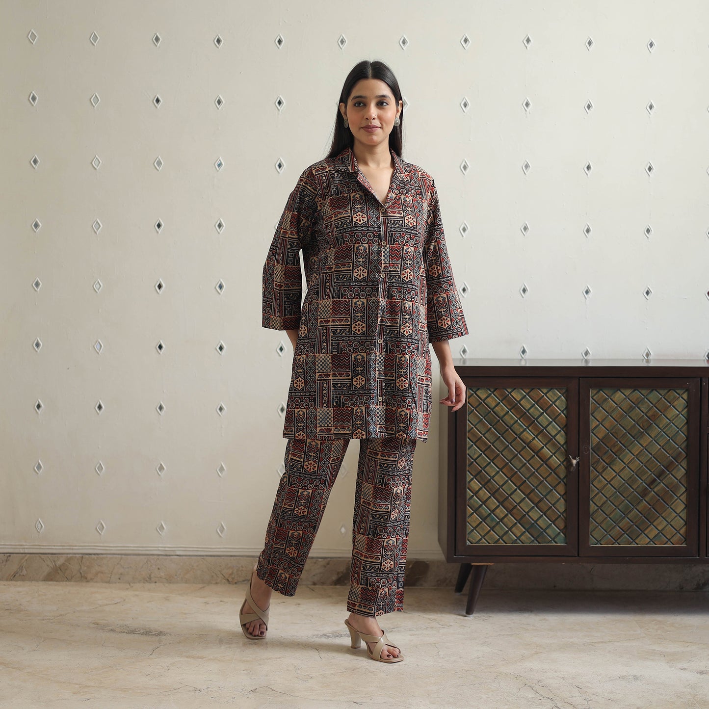 Multicolor - Block Printed Cotton Ajrakh Co-ord Set 19