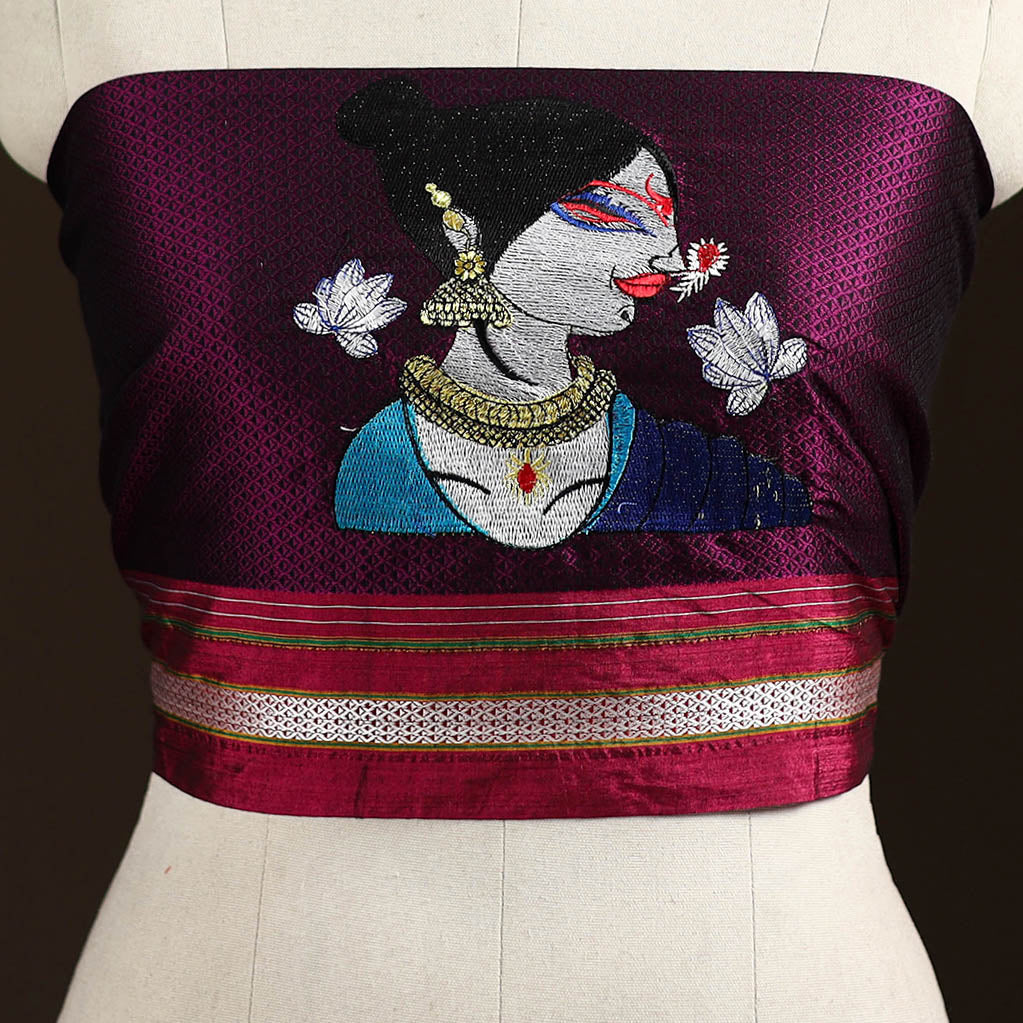Women Embroidered Mercerised Cotton Khun Blouse Piece 21