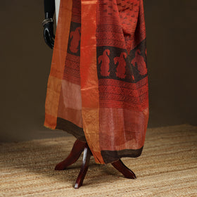 Bagh Hand Block Print Natural Dyed Tissue Zari Chanderi Silk Dupatta 29