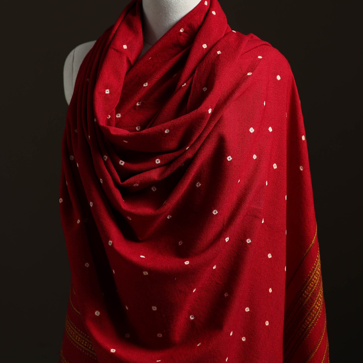 Kutch Handwoven Merino Wool Bandhani Tie-Dye Shawl 11