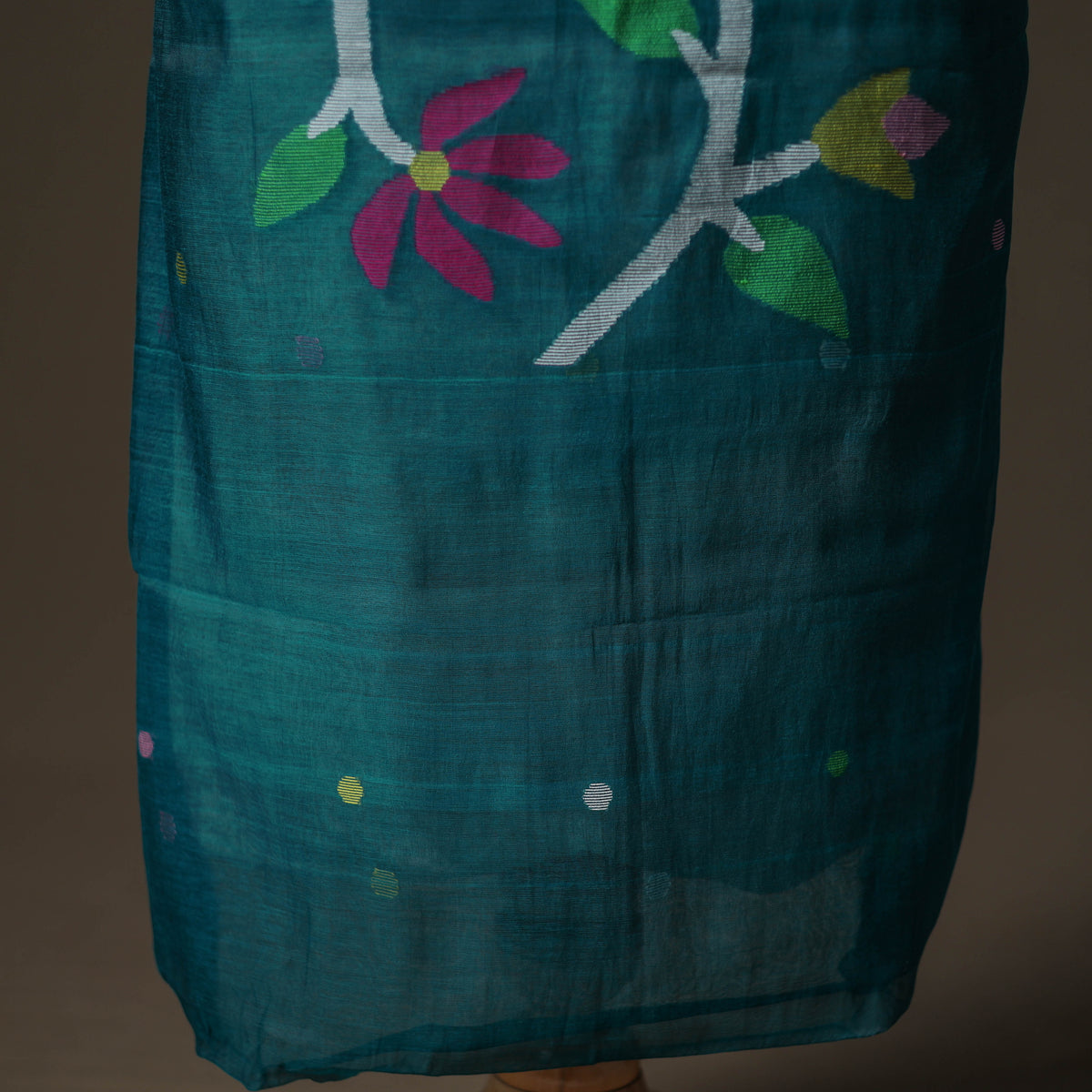 Green - jamdani pure handloom muslin unstitched dress