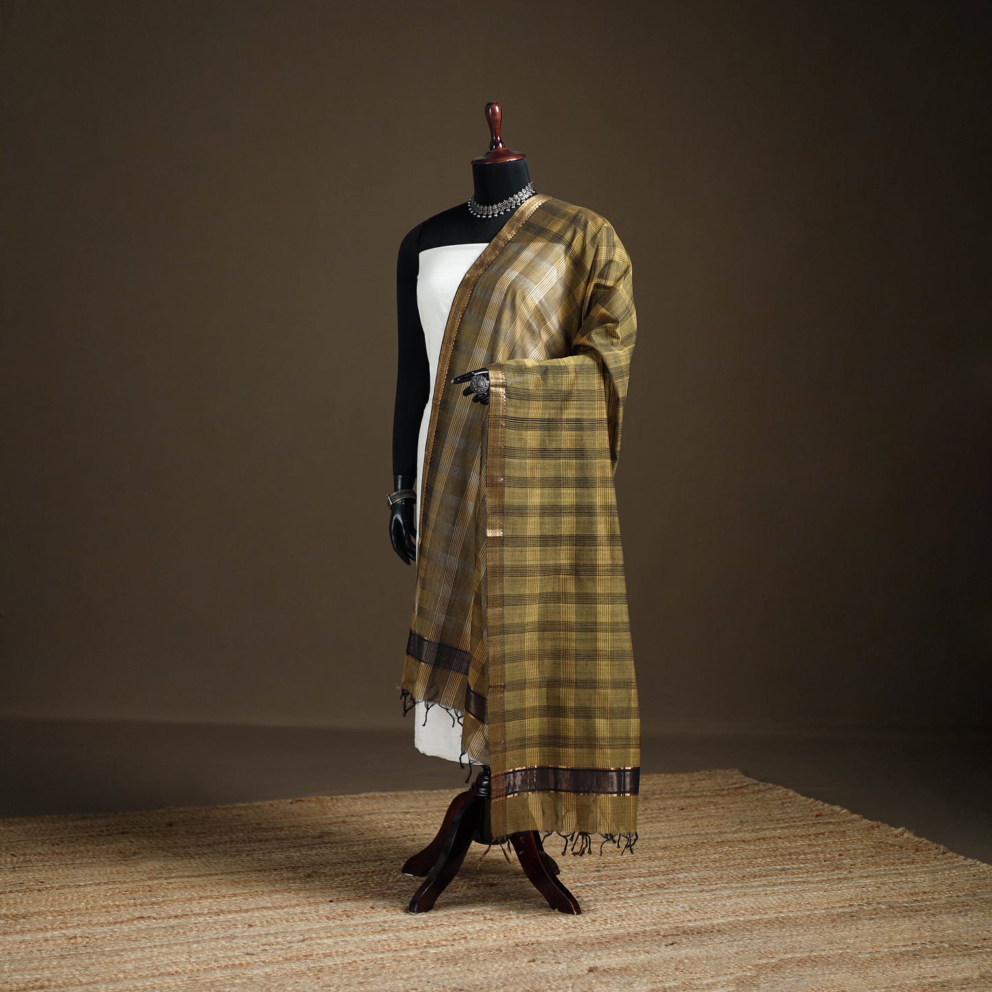 Pure Handloom Cotton Nizam Zari Border Mangalagiri Dupatta 29