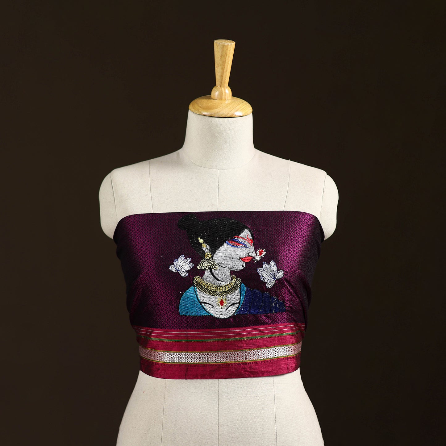 Women Embroidered Mercerised Cotton Khun Blouse Piece 21