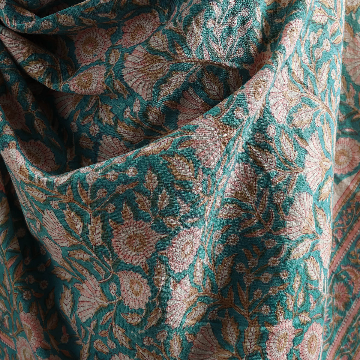 Floral Sanganeri Print Pure Merino Wool Handwoven Shawl 90