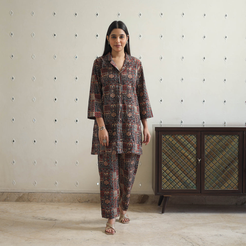 Multicolor - Block Printed Cotton Ajrakh Co-ord Set 19