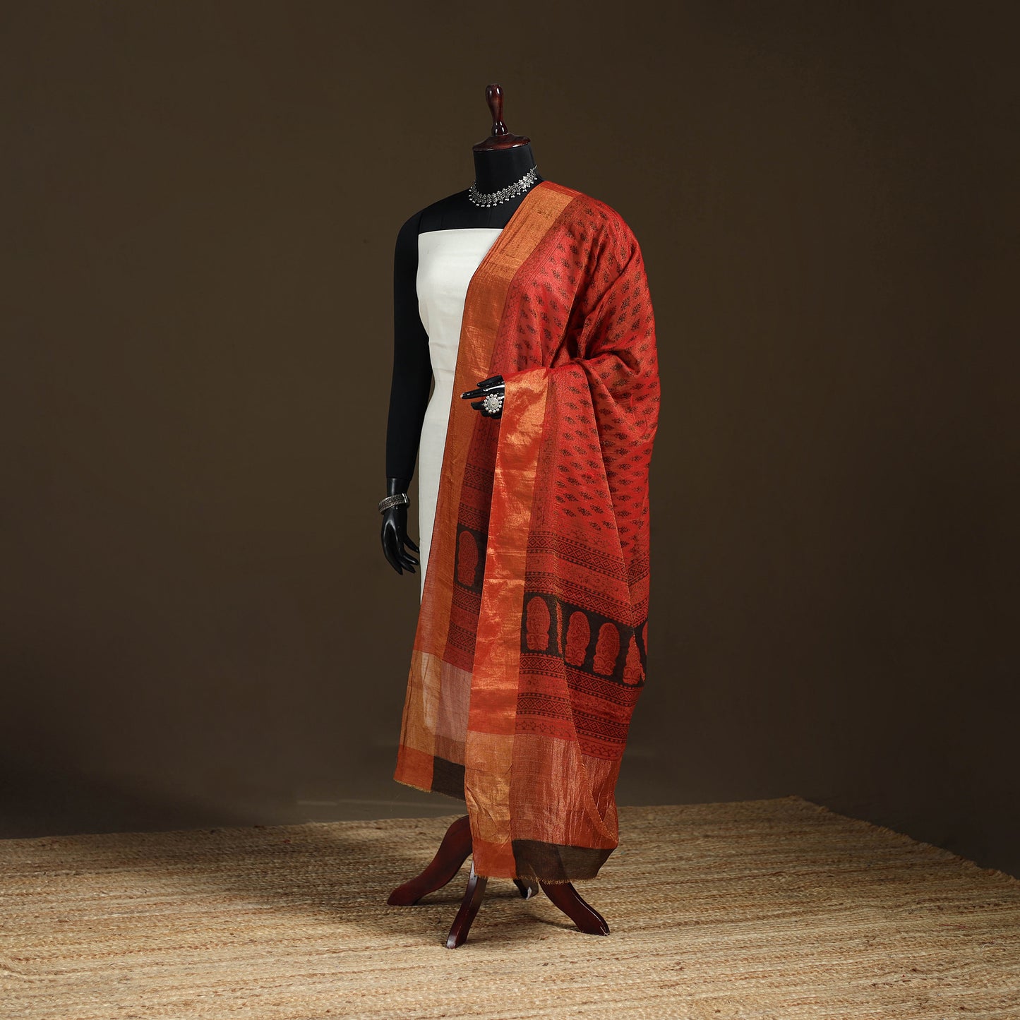 Bagh Hand Block Print Natural Dyed Tissue Zari Chanderi Silk Dupatta 30