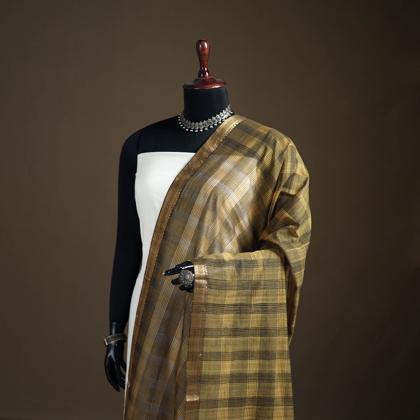 Pure Handloom Cotton Nizam Zari Border Mangalagiri Dupatta 29