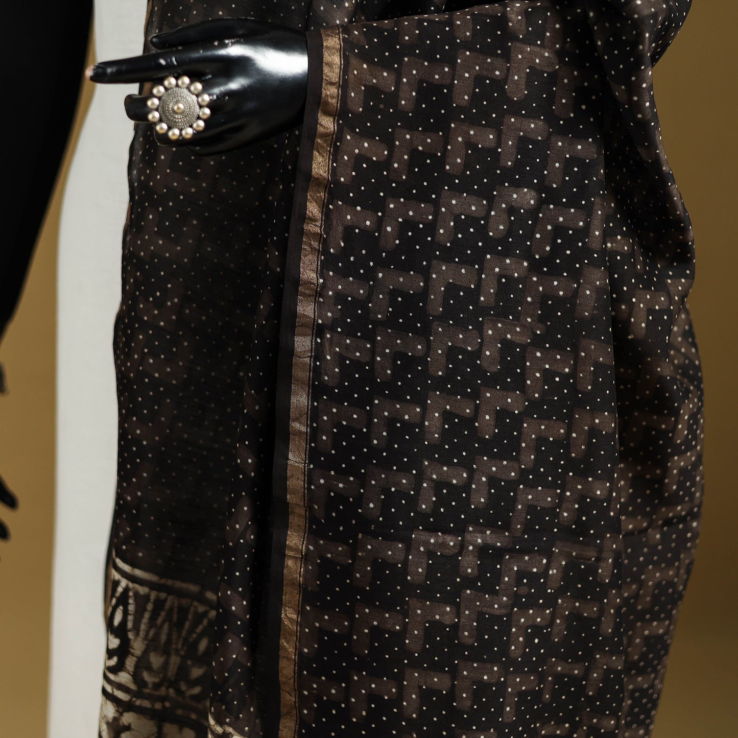 Brown - Pipad Hand Block Print Natural Dyed Chanderi Silk Handloom Dupatta 24