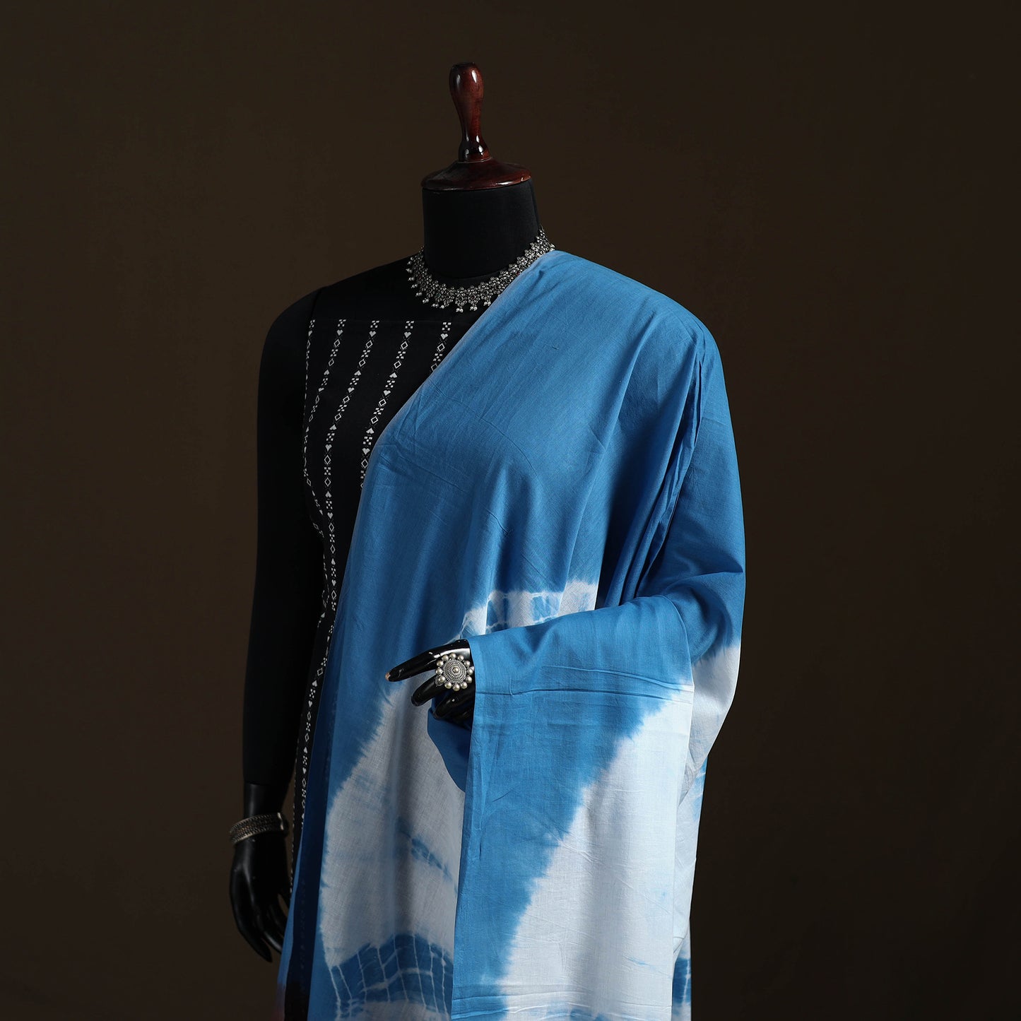 Shibori Tie-Dye Cotton Dupatta with Tassels 26