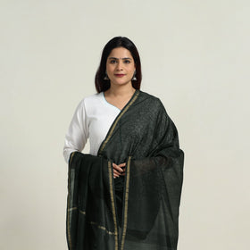  Green Natural Dyed Hand Block Print Chanderi Silk Bagh Dupatta