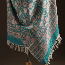 Floral Sanganeri Print Pure Merino Wool Handwoven Shawl 90