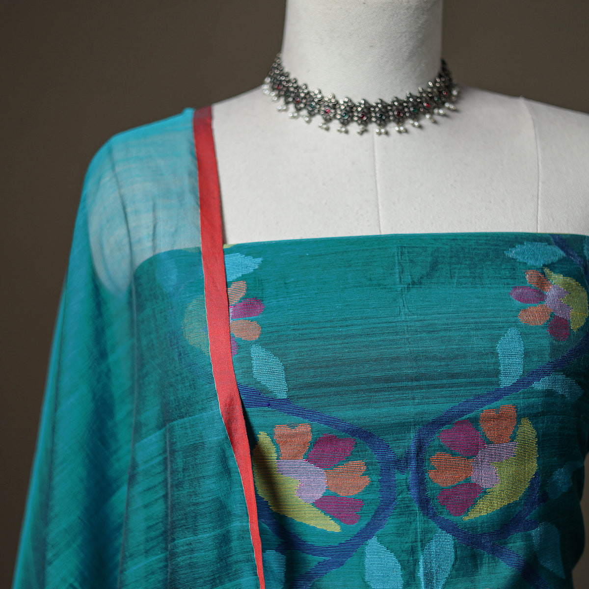 Jamdani Pure Handloom Muslin Unstitched Dress Material: Kurta with Dupatta 38
