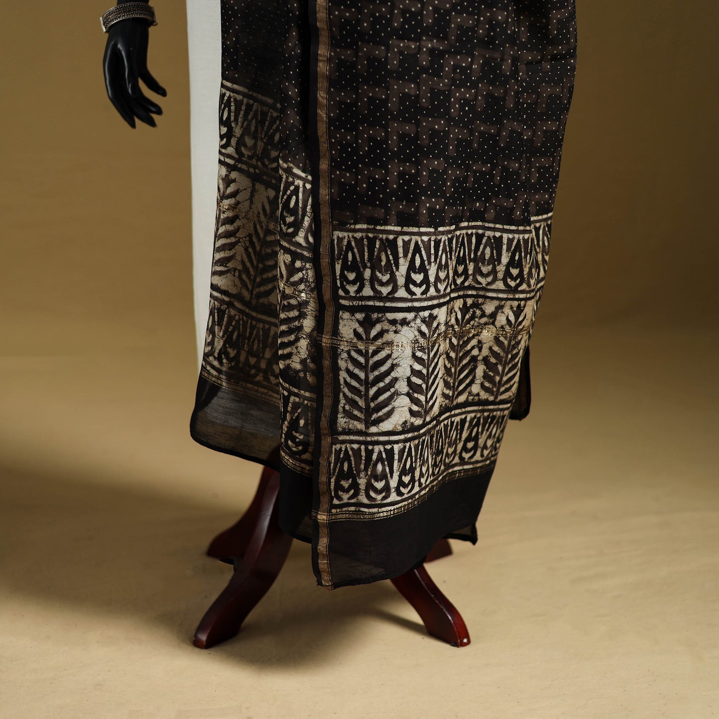 Brown - Pipad Hand Block Print Natural Dyed Chanderi Silk Handloom Dupatta 24