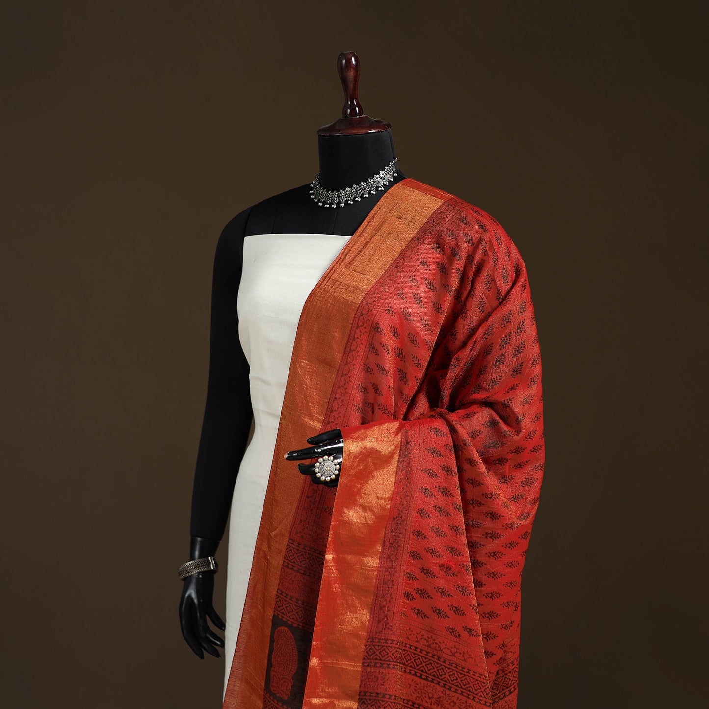 Bagh Hand Block Print Natural Dyed Tissue Zari Chanderi Silk Dupatta 30