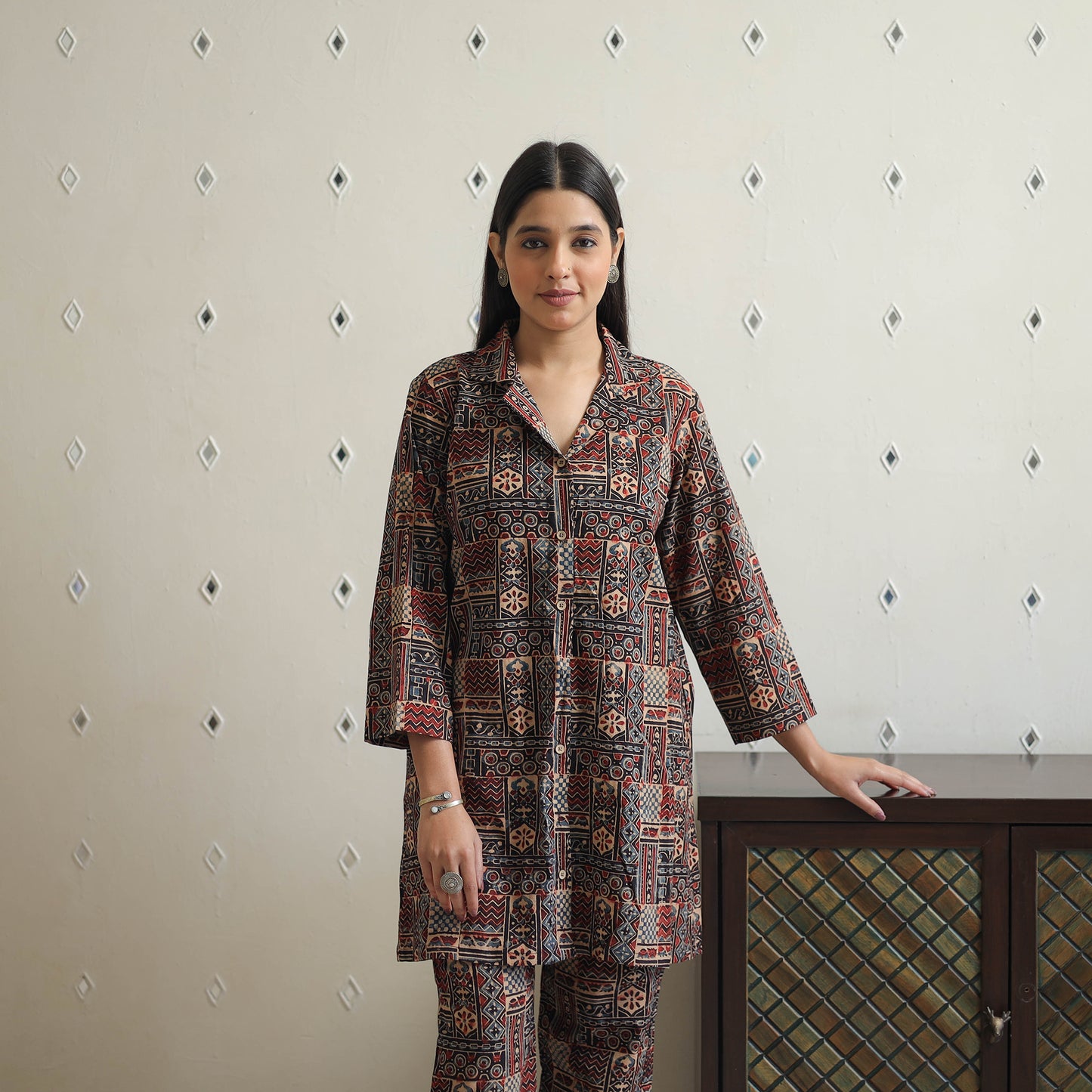 Multicolor - Block Printed Cotton Ajrakh Co-ord Set 19