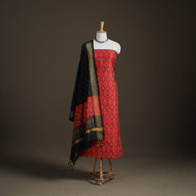 Pochampally Ikat Handloom Sico Unstitched Dress Material: Kurta with Dupatta 04