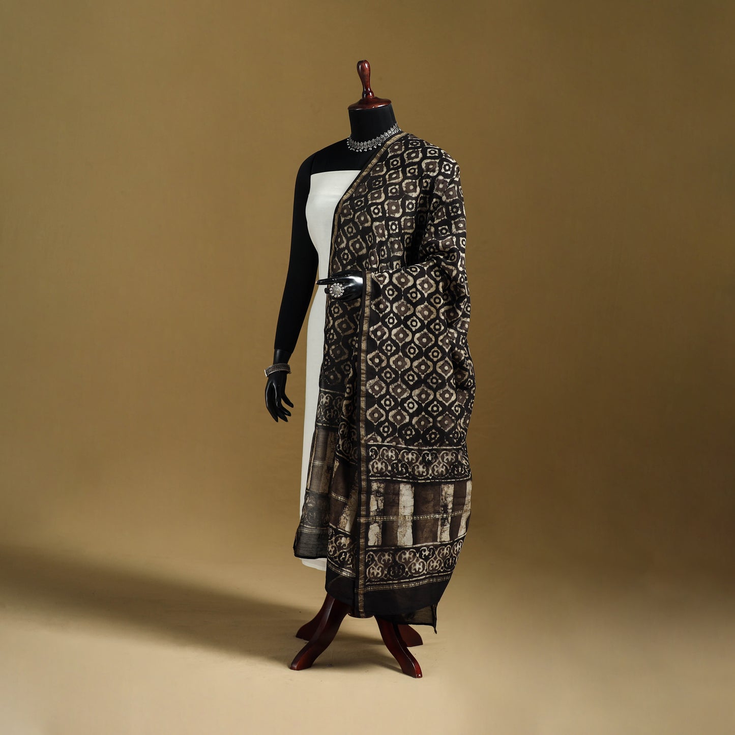 Brown - Pipad Hand Block Print Natural Dyed Chanderi Silk Handloom Dupatta 25