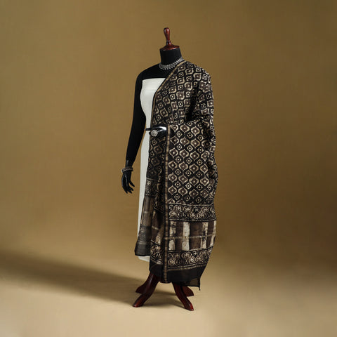 Brown - Pipad Hand Block Print Natural Dyed Chanderi Silk Handloom Dupatta 25