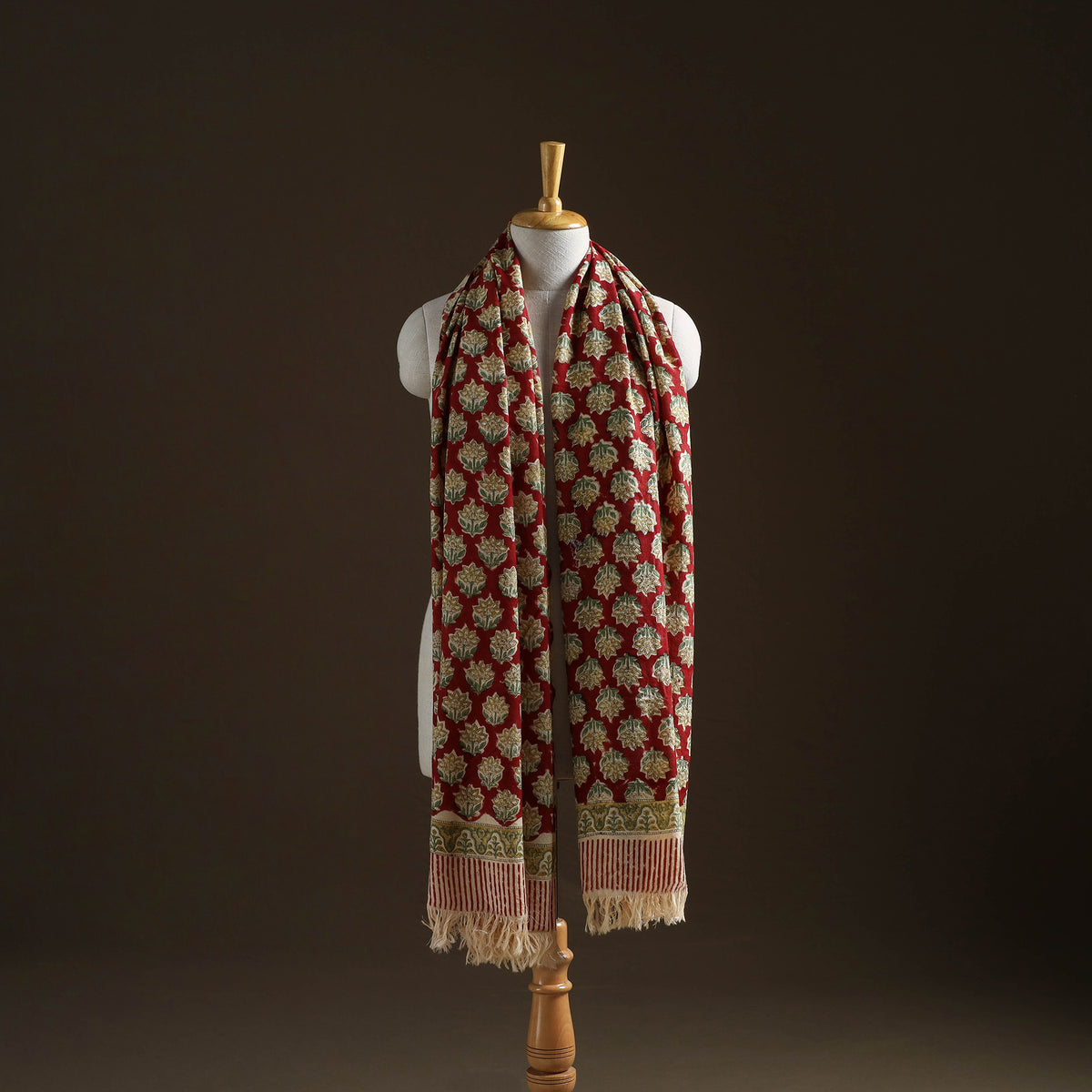Floral Sanganeri Print Pure Merino Wool Handwoven Shawl 91