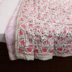 Pink - double - reversible sanganeri cotton quilt 23