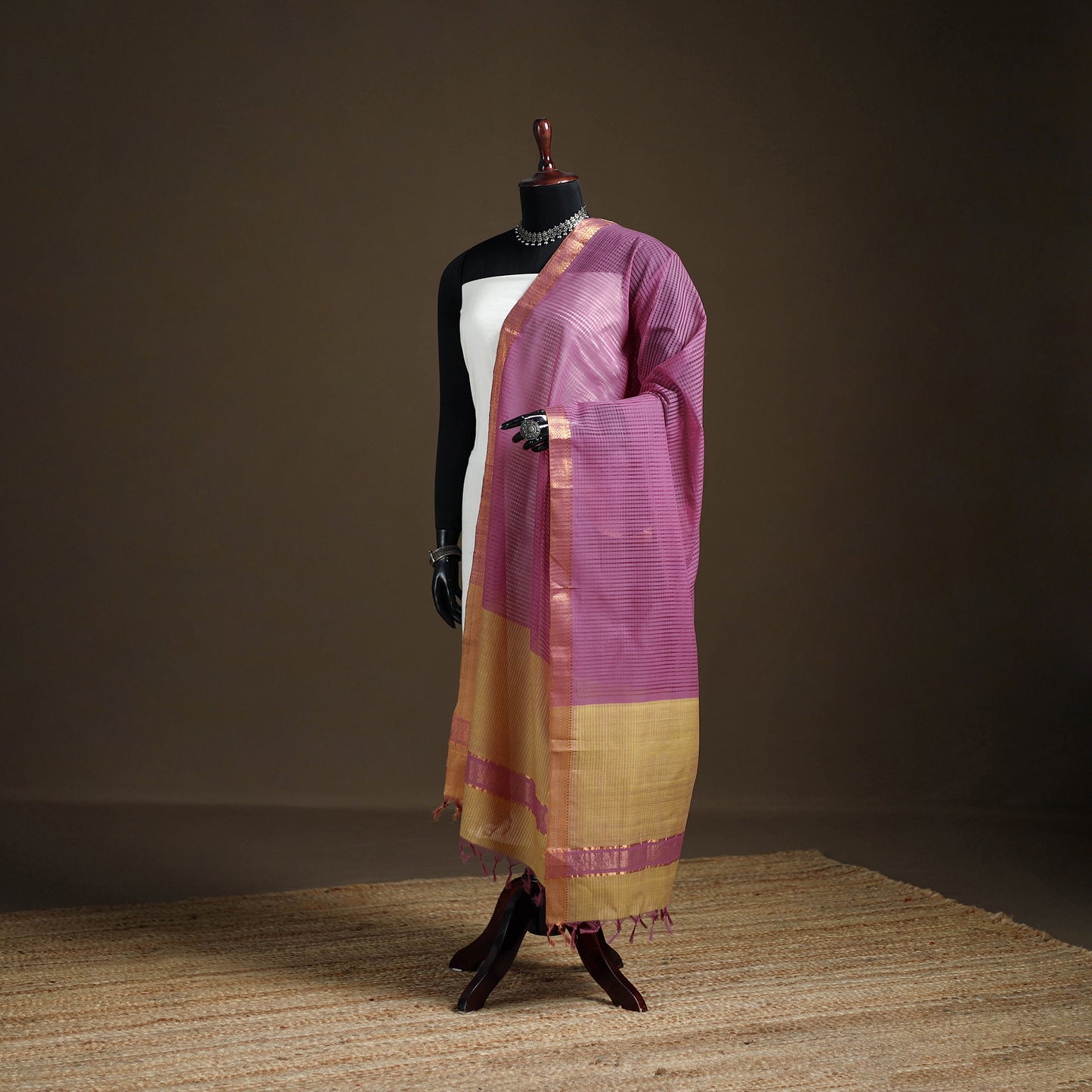 Pure Handloom Cotton Nizam Zari Border Mangalagiri Dupatta 30