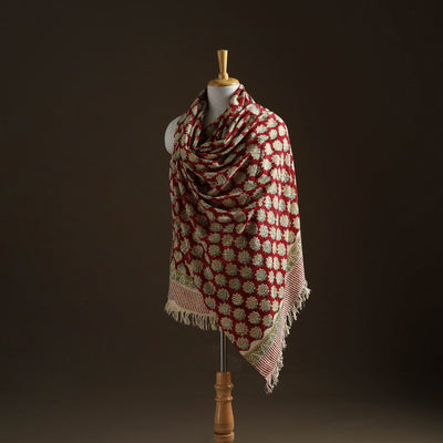 Floral Sanganeri Print Pure Merino Wool Handwoven Shawl 91