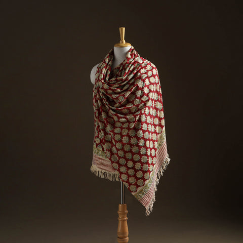 Floral sanganeri print pure merino wool handwoven shawl 91