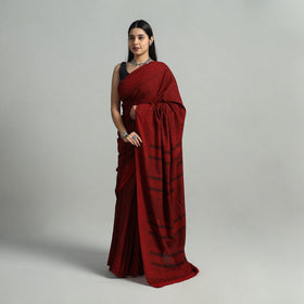Red - Hand Block Printed Cotton Bagh Saree 11