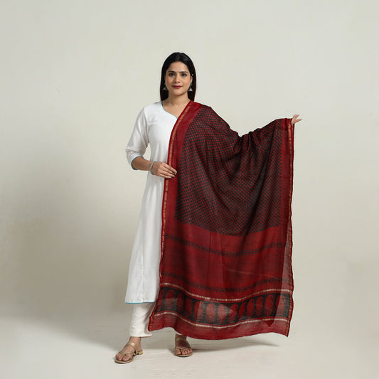 Natural Dyed Hand Block Print Chanderi Silk Bagh Dupatta 17