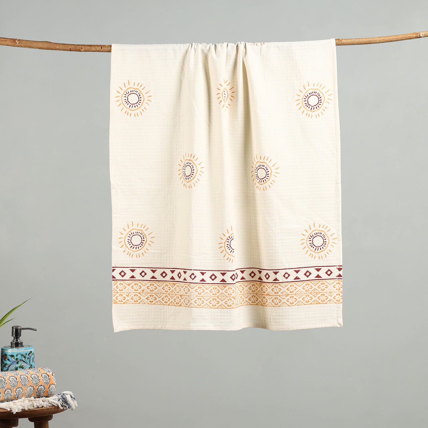 White - waffle weave handloom cotton sanganeri towel 31