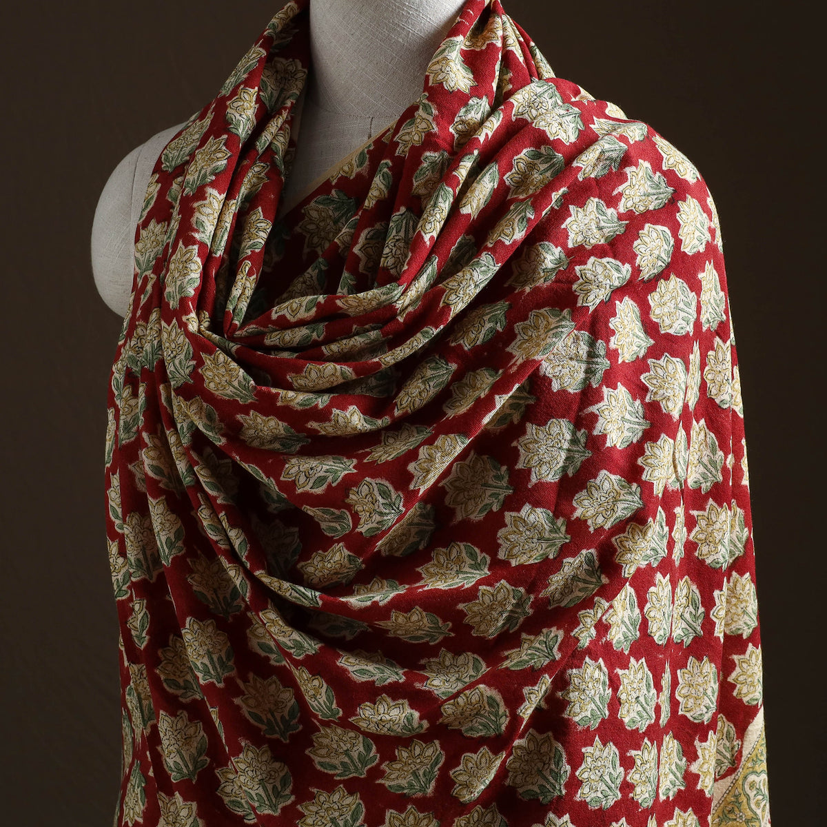 Floral Sanganeri Print Pure Merino Wool Handwoven Shawl 91
