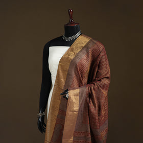 Bagh Hand Block Print Natural Dyed Tissue Zari Chanderi Silk Dupatta 31