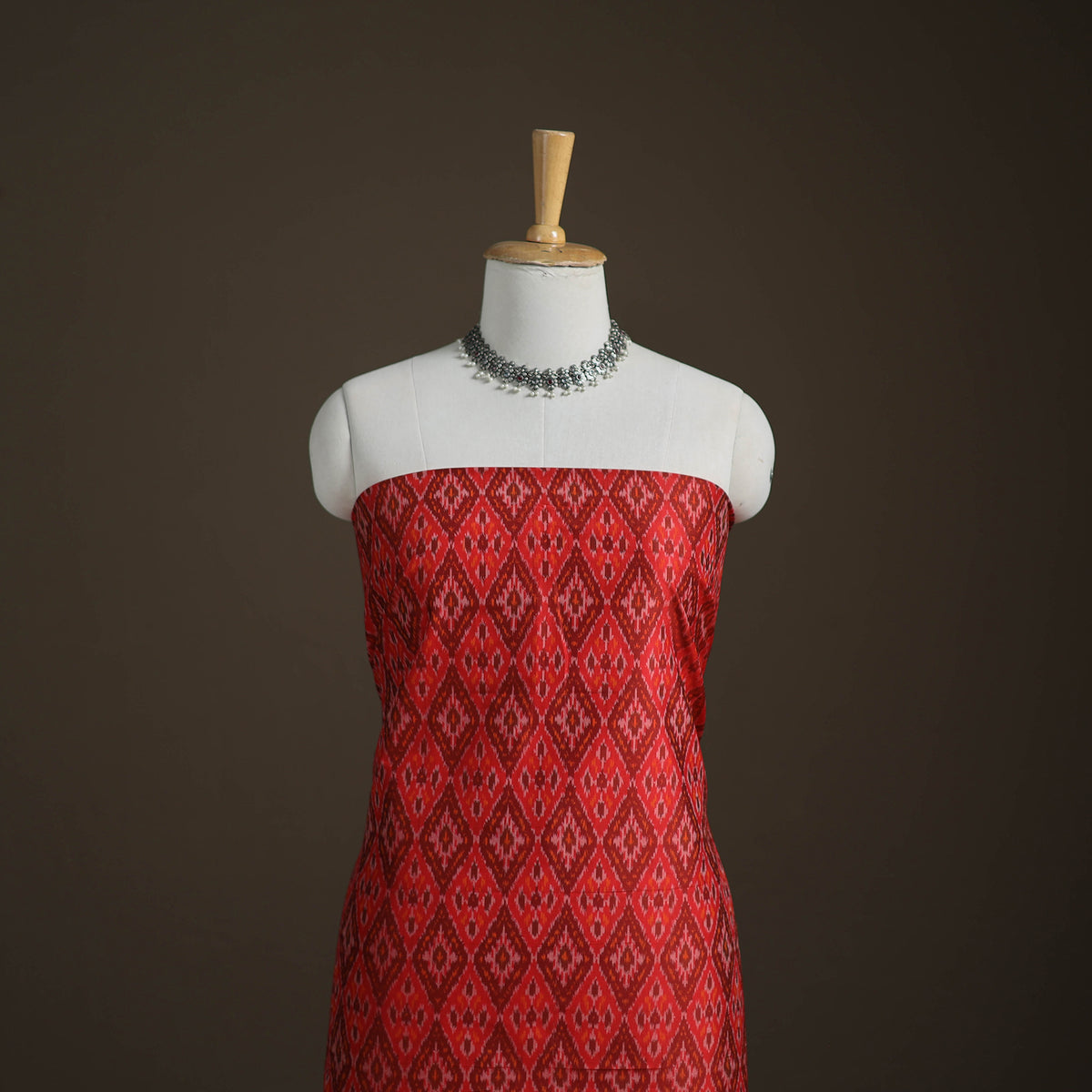 Pochampally Ikat Handloom Sico Unstitched Dress Material: Kurta with Dupatta 04