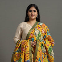 Yellow - Chanderi Silk Srikalahasti Handpainted Pen Kalamkari Dupatta 26