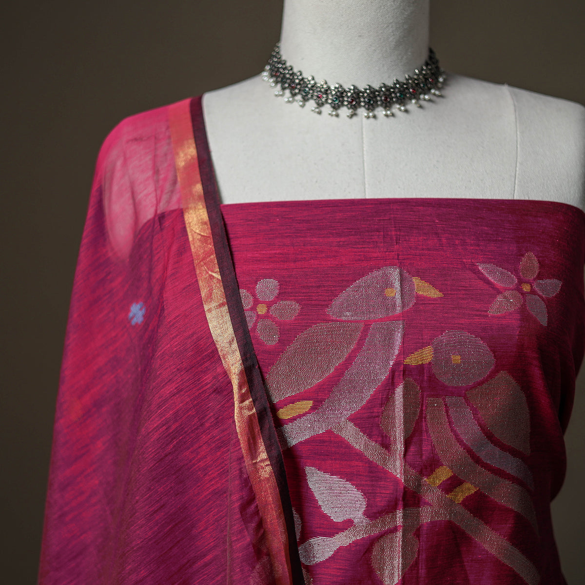 Jamdani Pure Handloom Muslin Unstitched Dress Material: Kurta with Dupatta 39