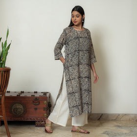 Kalamkari Block Print Mul Cotton Straight Kurta For Women