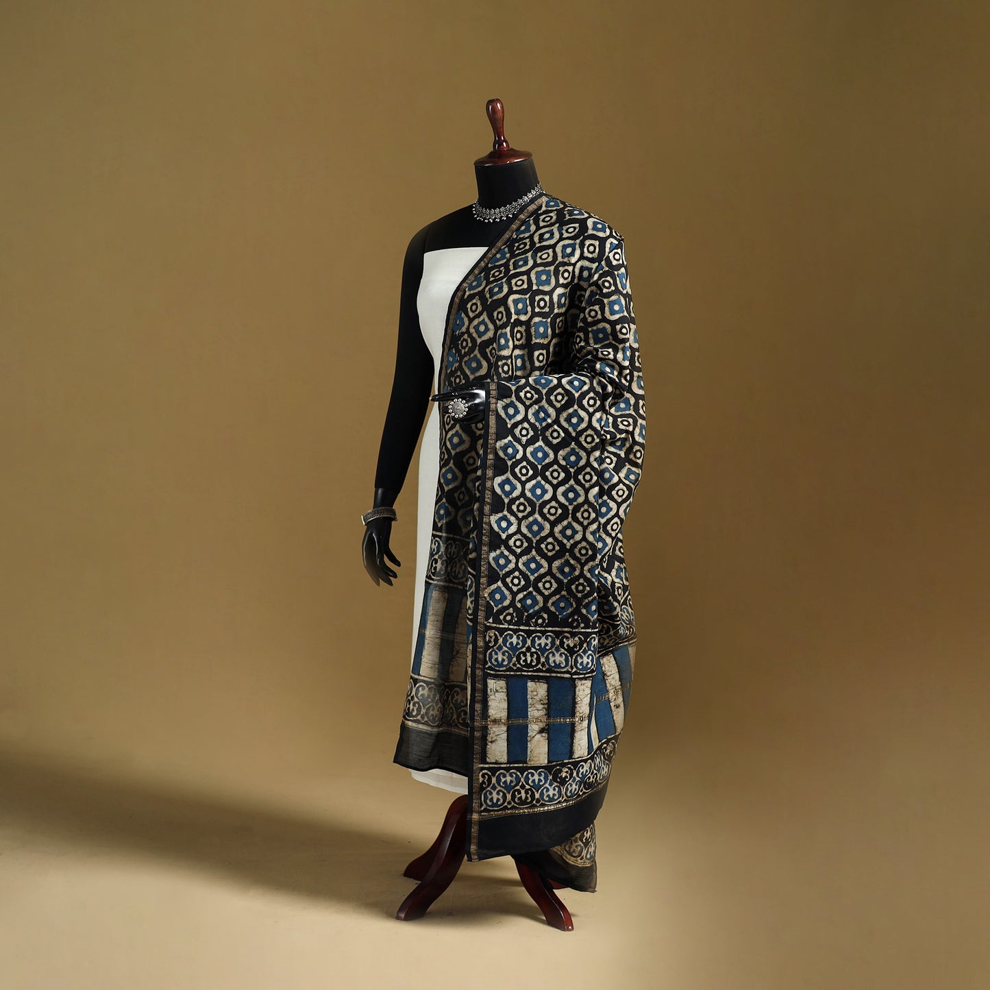 Brown - Pipad Hand Block Print Natural Dyed Chanderi Silk Handloom Dupatta 26
