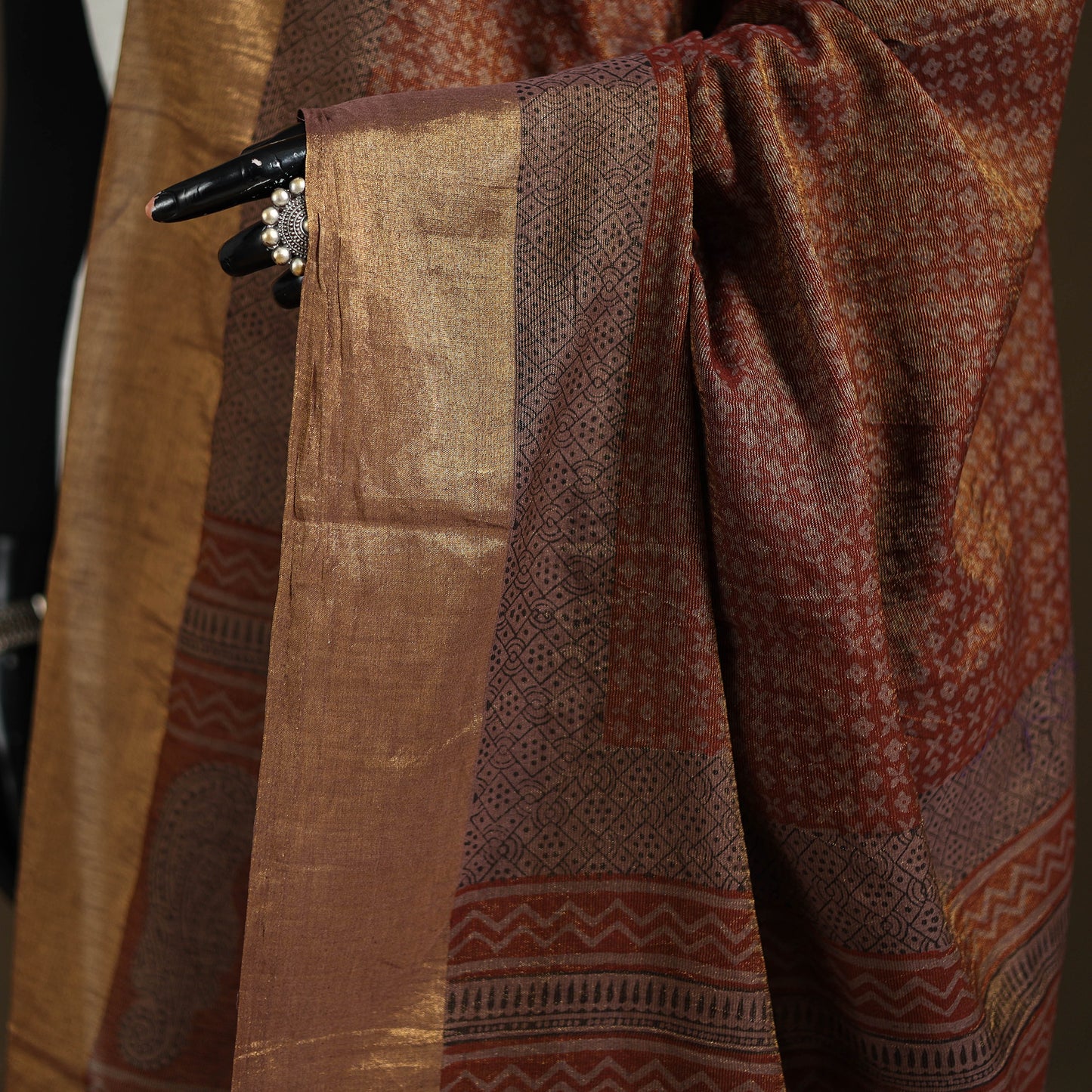 Bagh Hand Block Print Natural Dyed Tissue Zari Chanderi Silk Dupatta 31
