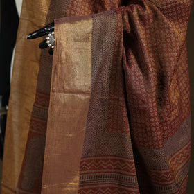 Bagh Hand Block Print Natural Dyed Tissue Zari Chanderi Silk Dupatta 31
