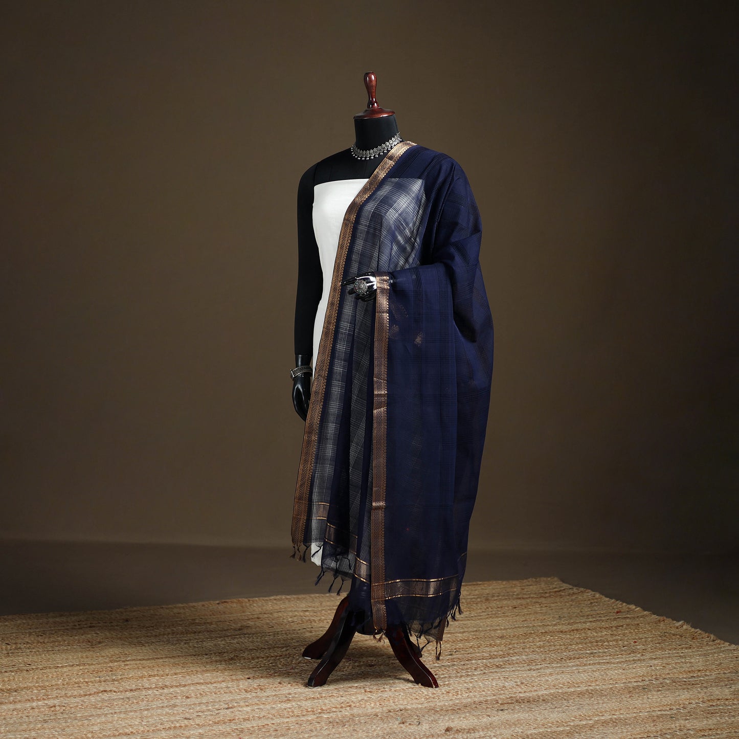 Pure Handloom Cotton Nizam Zari Border Mangalagiri Dupatta 31