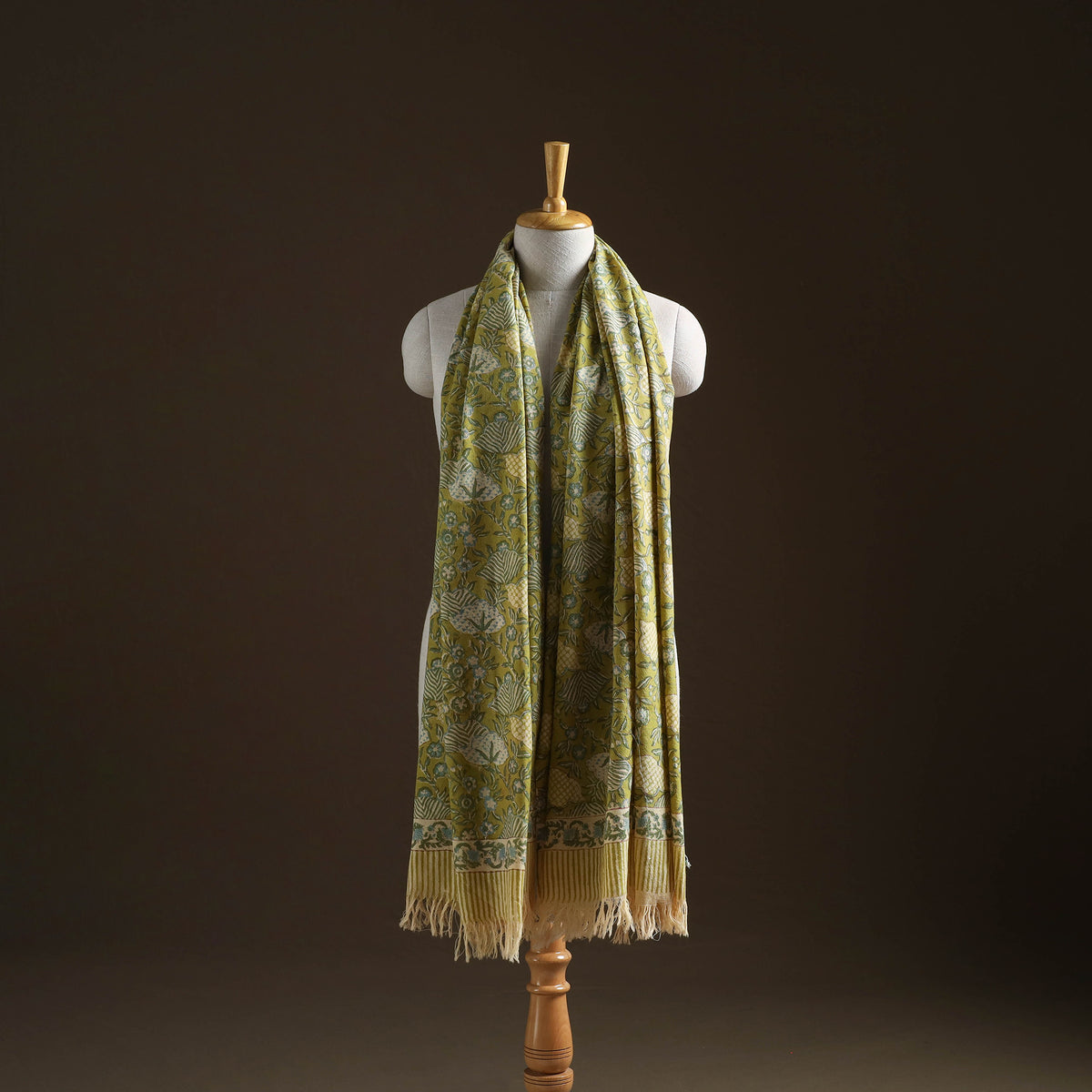 Floral Sanganeri Print Pure Merino Wool Handwoven Shawl 92