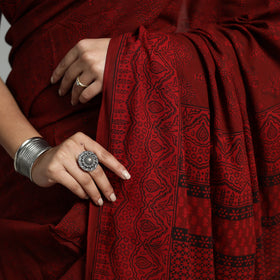 Red - Hand Block Printed Cotton Bagh Saree 11