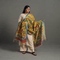 Yellow - Chanderi Silk Srikalahasti Handpainted Pen Kalamkari Dupatta 27