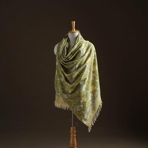 Floral sanganeri print pure merino wool handwoven shawl 92
