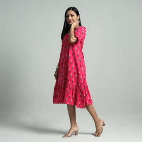 Pink - Pochampally Ikat Cotton Flared Dress